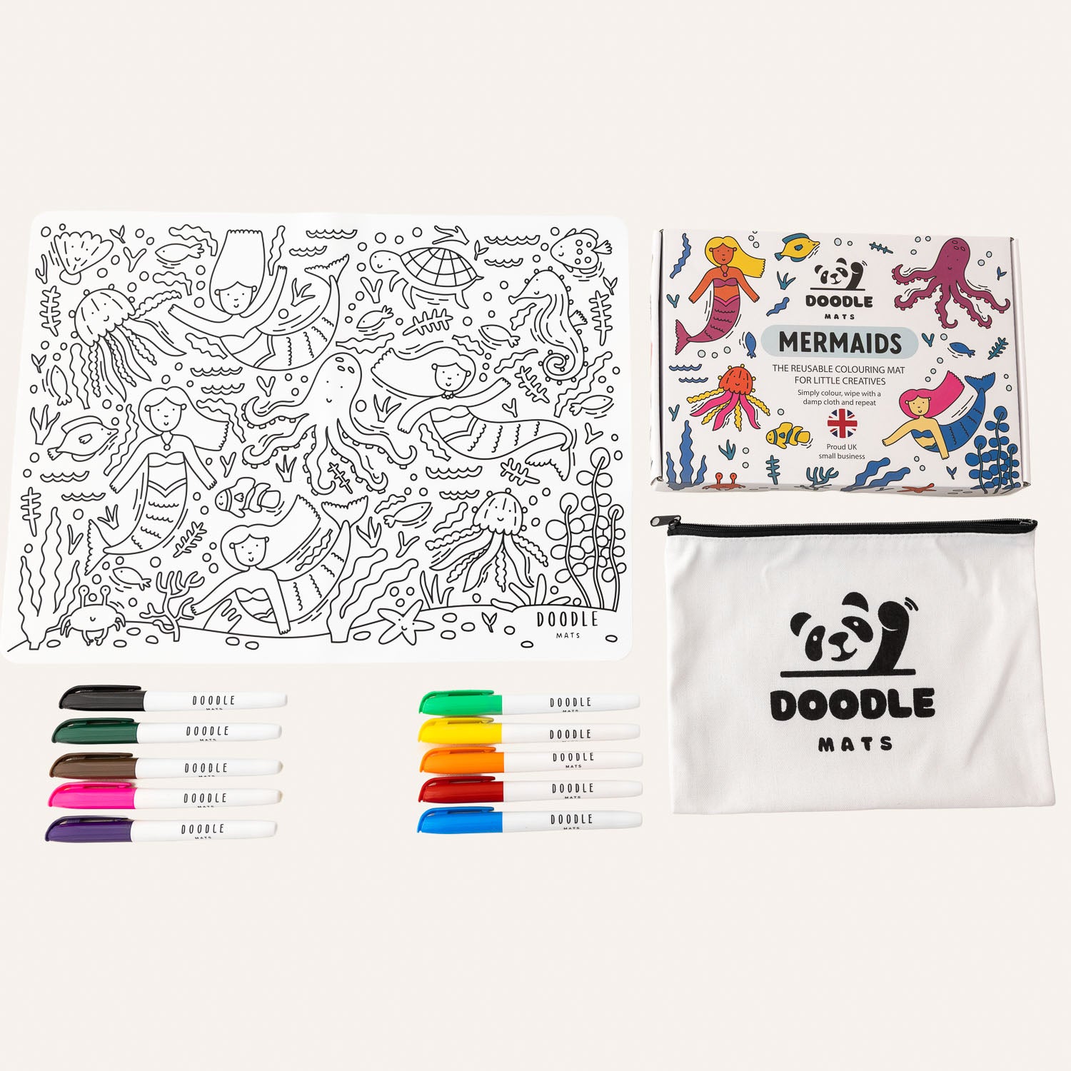Mermaids - Reusable colouring mat and 10 wipeable pens