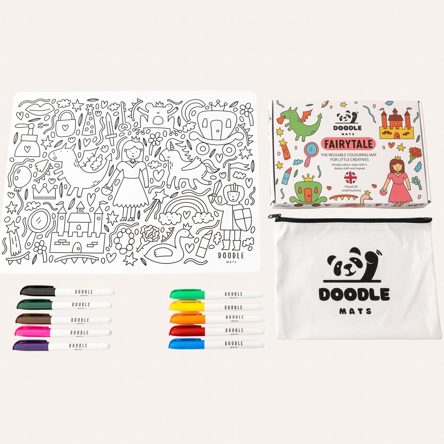 Fairytale - Reusable colouring mat and 10 wipeable pens