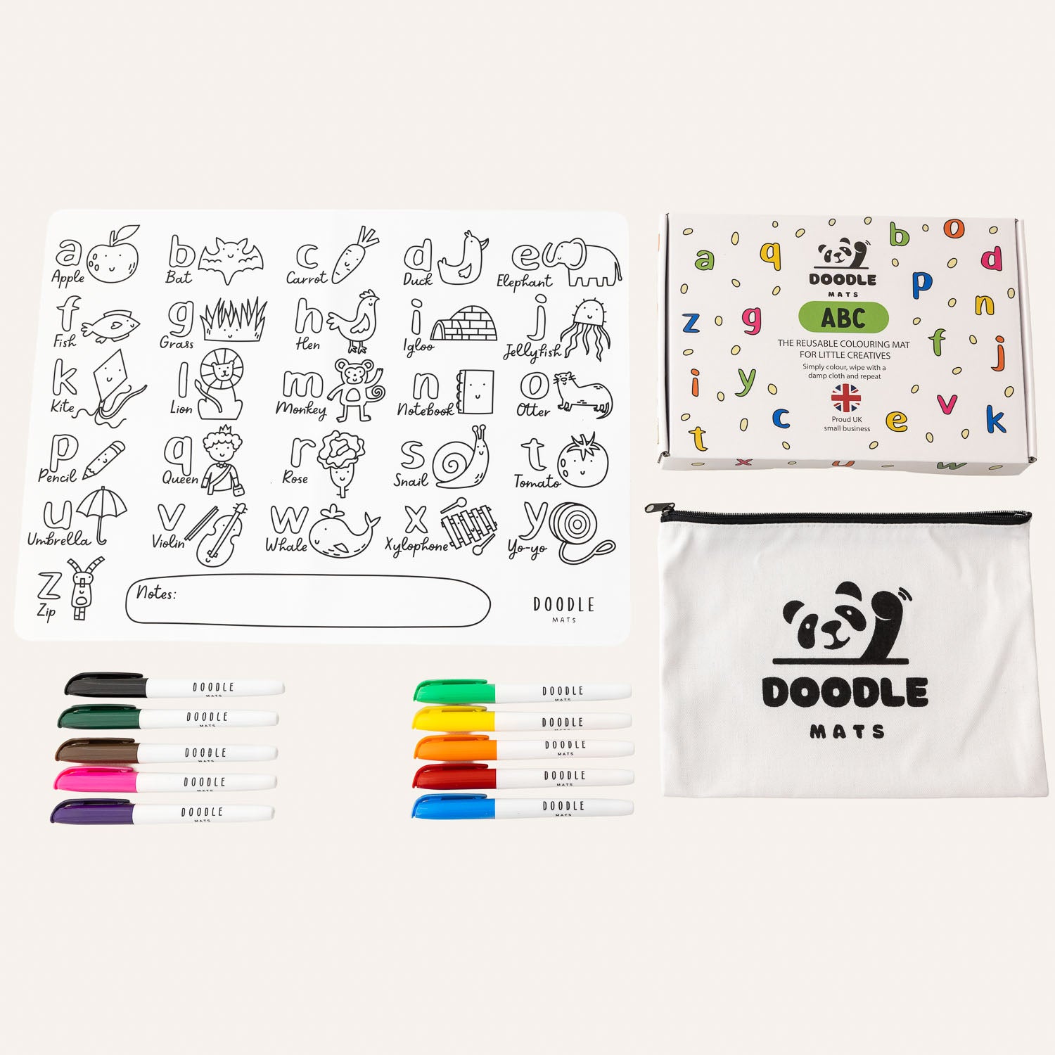 ABC - Reusable colouring mat and 10 wipeable pens