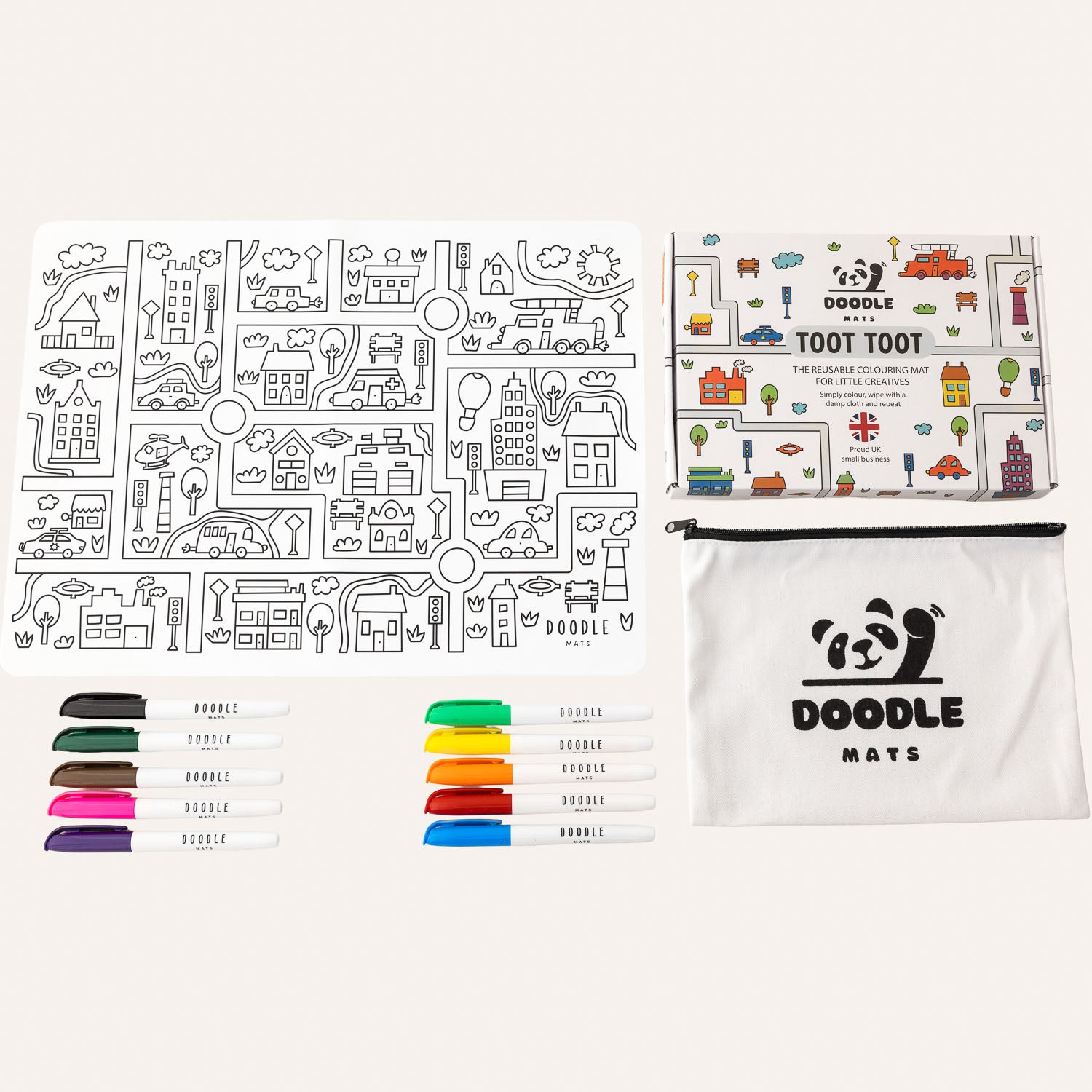 Toot Toot - Reusable colouring mat and 10 wipeable pens