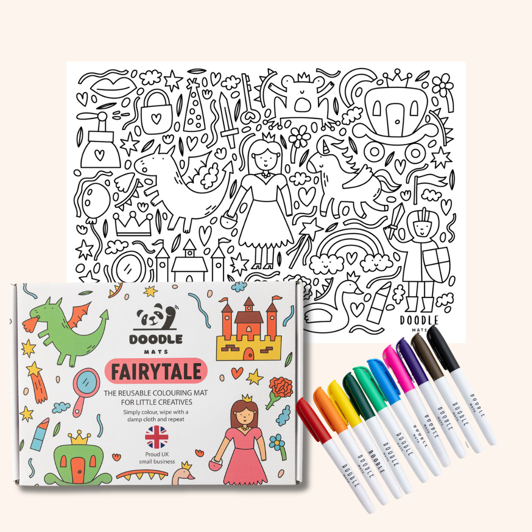 Fairytale - Reusable colouring mat and 10 wipeable pens