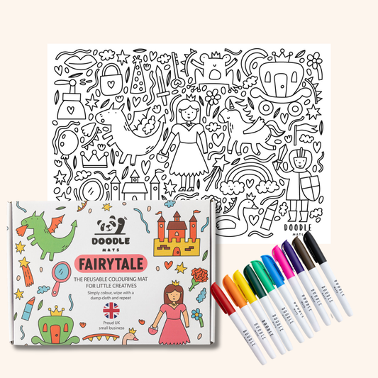 Fairytale - Reusable colouring mat and 10 wipeable pens