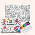 Load image into Gallery viewer, Mermaids - Reusable colouring mat and 10 wipeable pens
