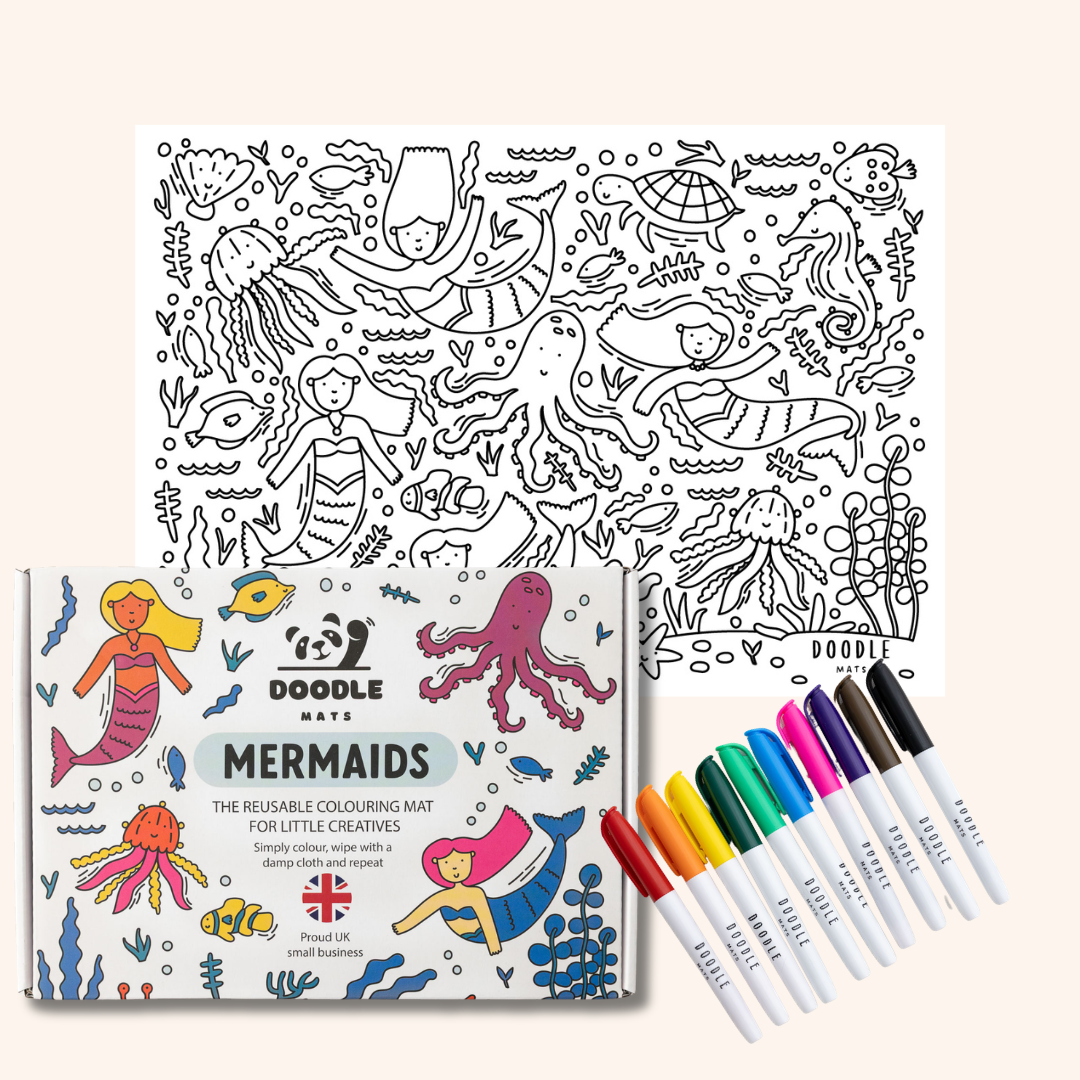 Mermaids - Reusable colouring mat and 10 wipeable pens