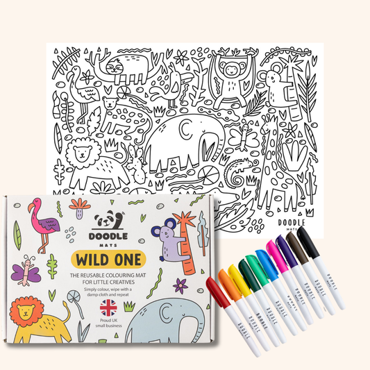 Wild One - Reusable colouring mat and 10 wipeable pens