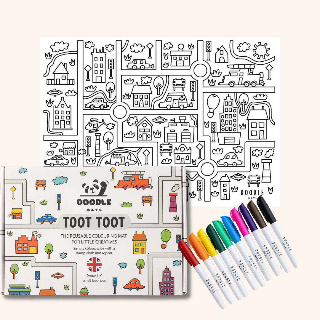 Toot Toot - Reusable colouring mat and 10 wipeable pens