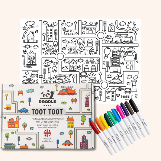 Toot Toot - Reusable colouring mat and 10 wipeable pens